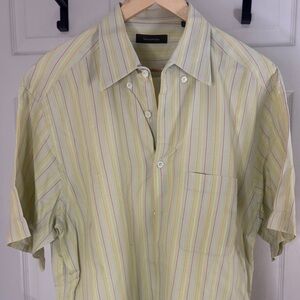 Ermenegildo Zegna Tea Green S/S Shirt w/ Yellow & Purple Stripes, XL